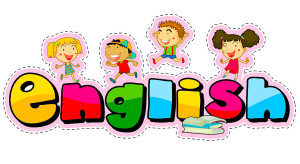 Word design for english with happy kids illustration